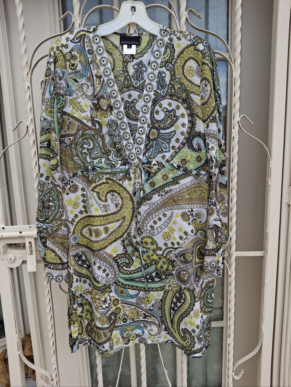 Athleta Cotton Silk Paisley Cinch Waist Cover-Up Tunic Dress Women Size Small - Picture 5 of 16